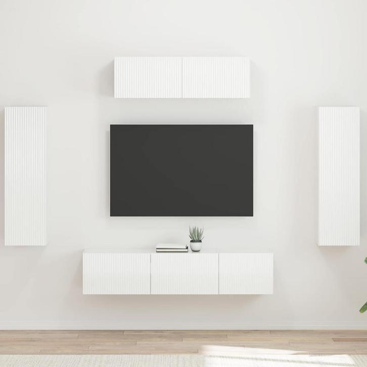 vidaXL TV Kast 5 pcs Hoogglans wit, Huis en Inrichting, Kasten |Televisiemeubels, Nieuw, Verzenden