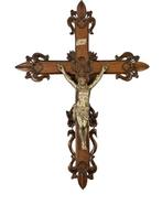 Houten kruis met Corpus Christi - 86 cm - Hout, Metaal -, Antiek en Kunst