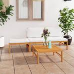 vidaXL 4-delige Loungeset met crèmekleurige kussens massief, Tuin en Terras, Tuinsets en Loungesets, Verzenden, Nieuw, Loungeset