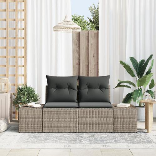 vidaXL 2-zits tuinbank met kussens - grijs poly riet, Tuin en Terras, Tuinsets en Loungesets, Nieuw, Verzenden