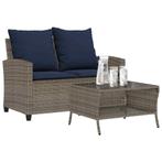 vidaXL Tuinbank 2-zits met kussens & tafel poly rattan grijs, Tuin en Terras, Verzenden, Nieuw