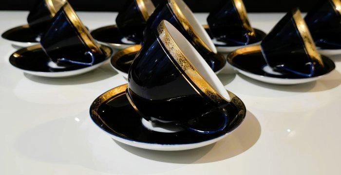 Lomonosov Gilded Oak leaves Blue Gobalt - Koffie- en, Antiquités & Art, Antiquités | Meubles | Tables