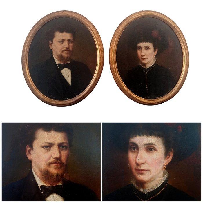 Italiaanse school (XIX) - Ritratti di coniugi, Antiquités & Art, Art | Peinture | Classique