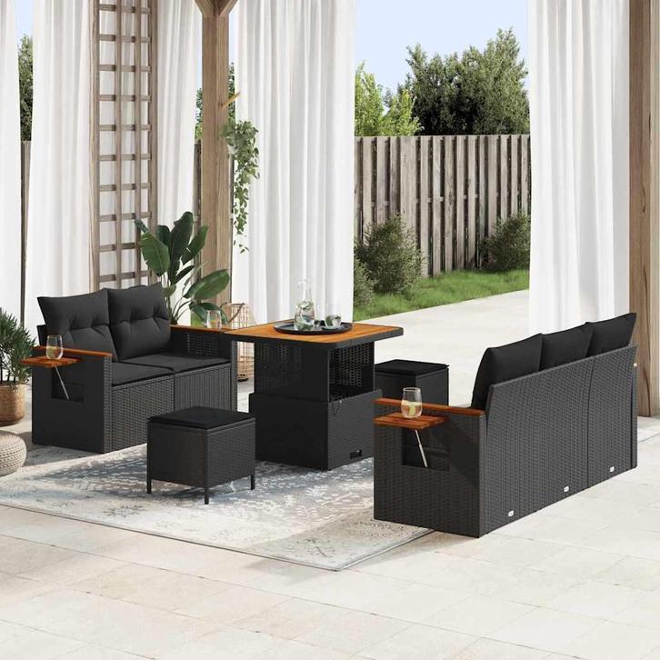 vidaXL Tuinbank Set 8 pcs Zwart Poly riet en gepoedercoat, Tuin en Terras, Tuinsets en Loungesets, Nieuw, Verzenden