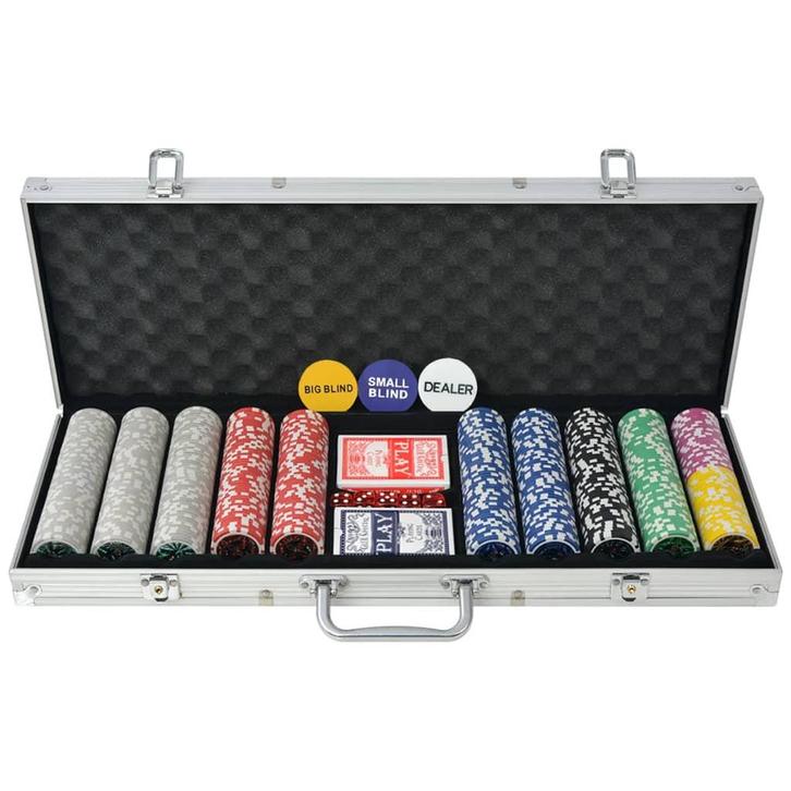 vidaXL Pokerset met 500 chips aluminium, Hobby en Vrije tijd, Gezelschapsspellen | Kaartspellen, Nieuw, Verzenden