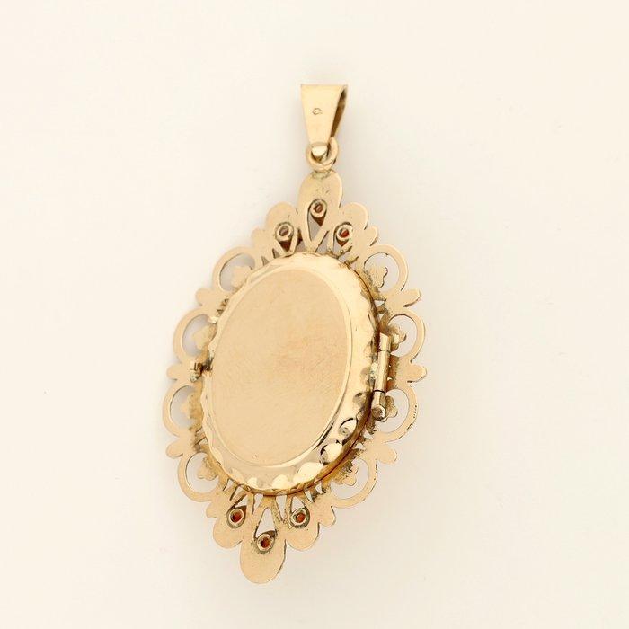 Hanger - 14 karaat Geel goud - 0.60ct. tw. Granaat - Parel, Handtassen en Accessoires, Antieke sieraden
