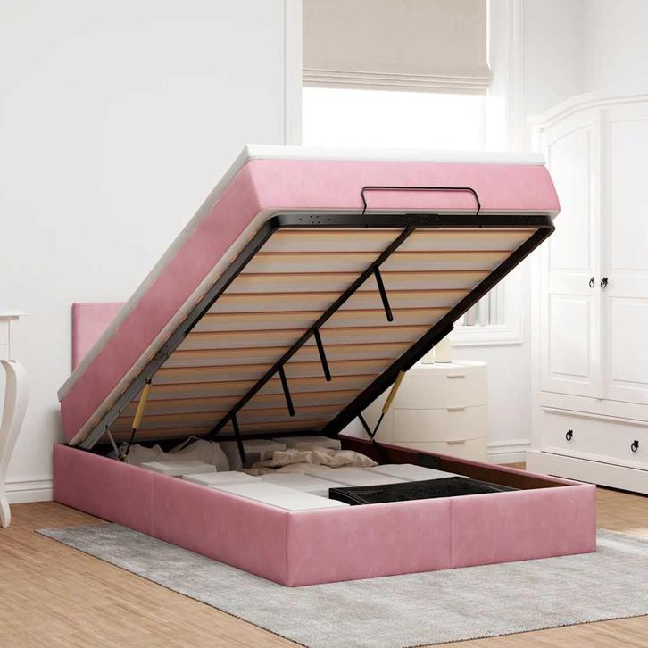 vidaXL Bed poef met matras 120x190 cm fluweel roze, Huis en Inrichting, Slaapkamer | Bedden, Nieuw, Verzenden