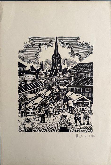 Henri Liénard de saint-delis (1878-1949) - Le marché de, Antiek en Kunst, Antiek | Overige Antiek