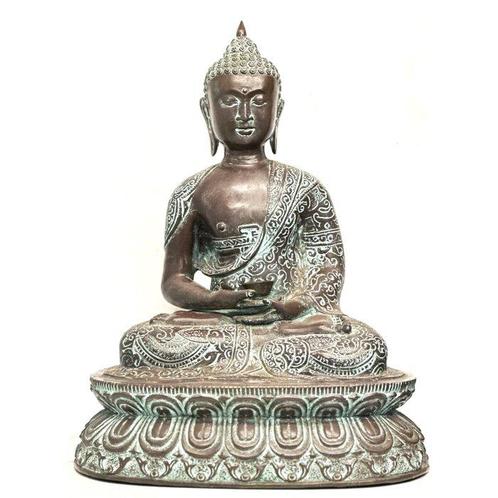 Beeld, BIG brass boeddha Amitabha uit Nepal - 42 cm -, Antiek en Kunst, Kunst | Niet-Westerse kunst