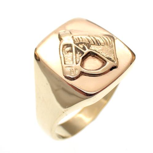 Gouden zegelring met paard op de bovenkant (ruiter) (ruiter), Handtassen en Accessoires, Ringen, Heer, Overige kleuren, 20 of groter