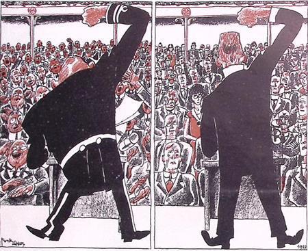 Het verschil tussen het leger en onderwijs op spotprent, Antiek en Kunst, Kunst | Litho's en Zeefdrukken, Verzenden