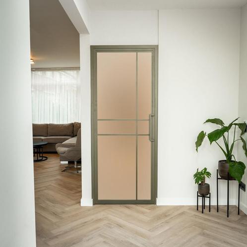 Stalen Binnendeur Olijfgroen 6 Vlaks Mat glas Luxe design, Doe-het-zelf en Bouw, Deuren en Vliegenramen, Nieuw, Metaal, Binnendeur