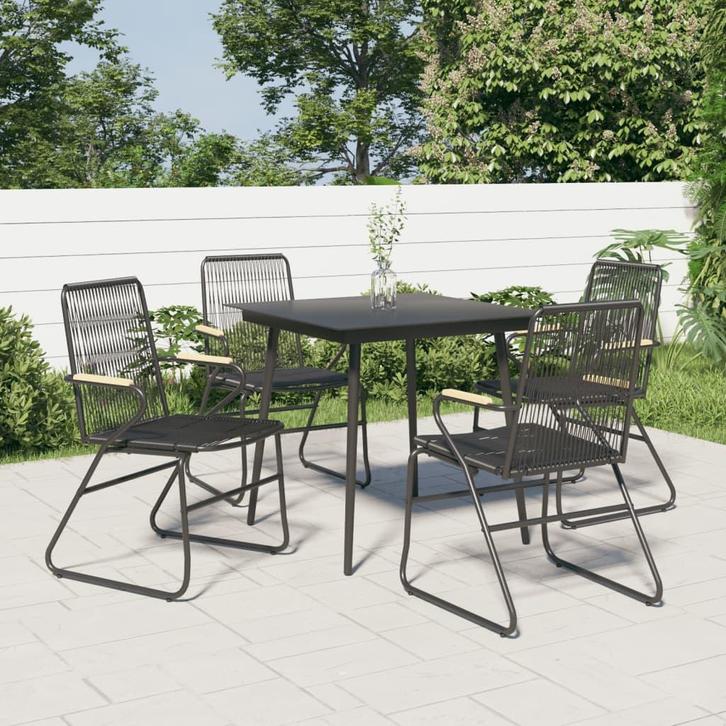 vidaXL 5-delige Tuinset PVC-rattan zwart, Tuin en Terras, Tuinsets en Loungesets, Tuinset, Nieuw, Verzenden