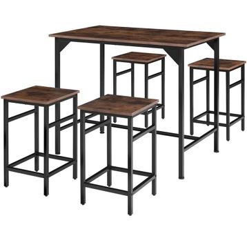tectake Bartafelset Edinburgh 4+1 - Industrieel hout donker, beschikbaar voor biedingen