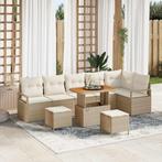 vidaXL Tuinbank Set met kussen 9 pcs Beige Poly rattan, Tuin en Terras, Verzenden, Nieuw