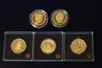 Nederland. Lot van 5 vergulde 24K munten (naslagen)  (Zonder, Postzegels en Munten