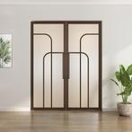 Dubbele stalen taatsdeur - Brons - 4 Vlaks rond - Mat glas, Minder dan 80 cm, Overige typen, Nieuw, Metaal