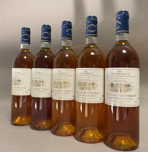 2002 Château Fontebride - Sauternes - 5 Flessen (0.75 liter), Verzamelen, Wijnen