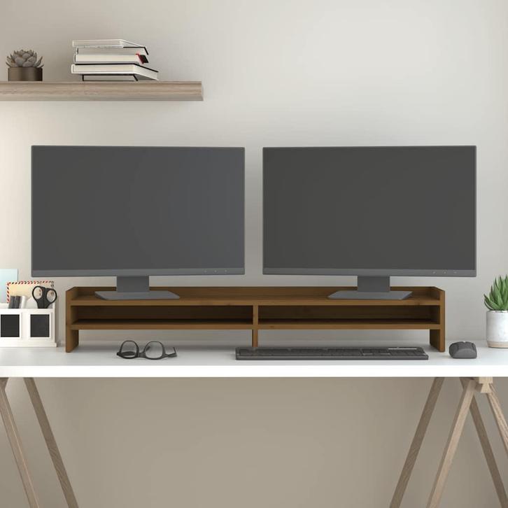 vidaXL Monitorstandaard 100x24x16 cm massief grenenhout, Computers en Software, Overige Computers en Software, Nieuw, Verzenden