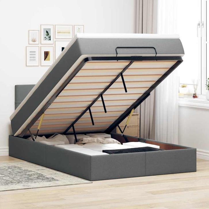 vidaXL Bed met matras 120x200 cm stof donkergrijs, Huis en Inrichting, Slaapkamer | Bedden, Nieuw, Verzenden