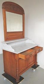 Hoog dressoir - Carrara marmer, Eik, Glas - Met volle zuilen, Antiek en Kunst