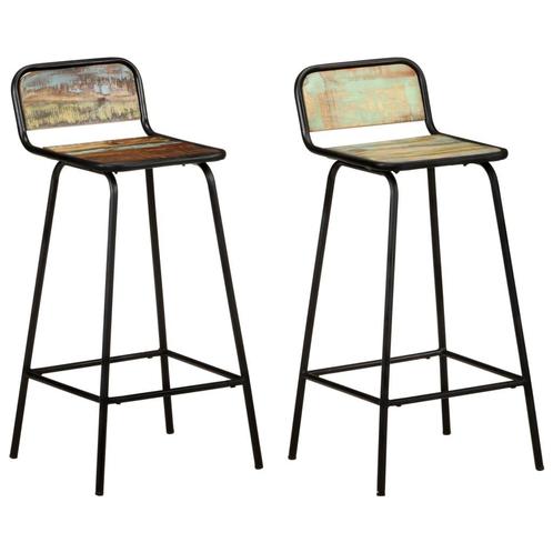 vidaXL Barstoelen 2 st massief gerecycled hout, Huis en Inrichting, Barkrukken, Nieuw, Verzenden