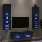 vidaXL Unités murales TV avec LED 6 pcs noir bois, Maison & Meubles, Armoires | Mobilier de télévision, Neuf, Verzenden