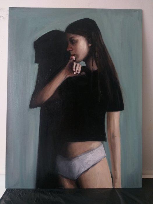 Despoina Kantere - Where did the rose go?, oil on panel,, Antiquités & Art, Art | Objets design