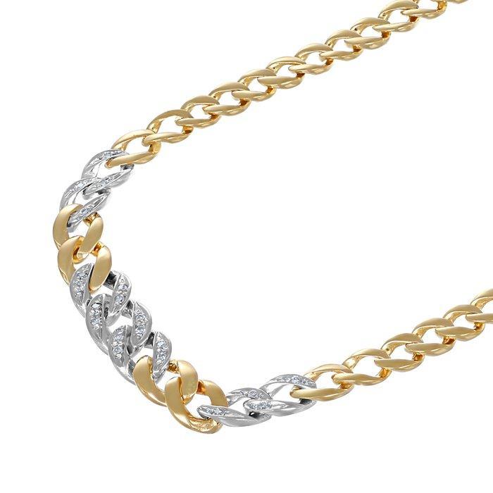Halsketting - 18 karaat Witgoud, Geel goud - 0.18ct. tw., Handtassen en Accessoires, Kettingen