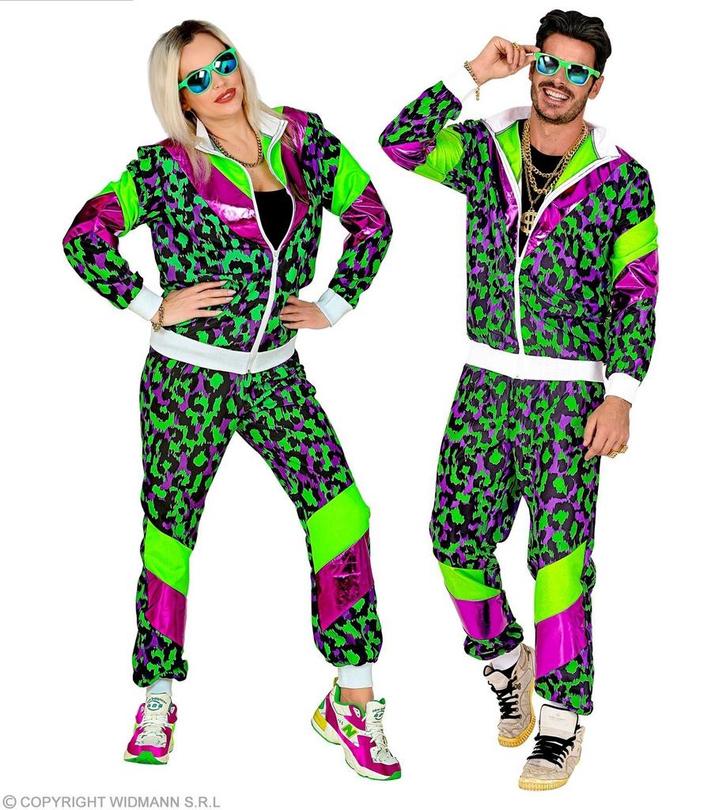 Neon 80S Trainingspak Fout Neon Groen Dierenprint, Kleding | Heren, Carnavalskleding en Feestkleding, Nieuw, Verzenden