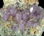 amethist Kristallen op matrix - Hoogte: 85 mm - Breedte: 55, Verzamelen, Mineralen en Fossielen