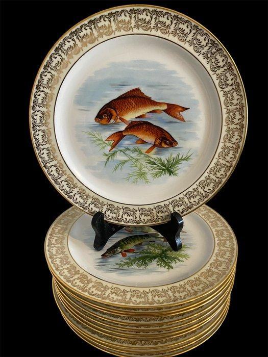 Limoges - Serveerset voor vis (11) - Porselein, Antiquités & Art, Antiquités | Meubles | Tables