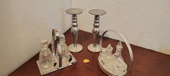 Tafelservies (2) - 2 Dienbladbediener, olie, azijn, zout,, Antiquités & Art, Antiquités | Meubles | Tables