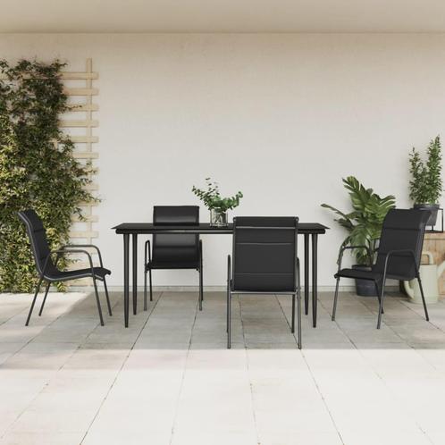 vidaXL 5-delige Tuinset textileen en staal zwart, Tuin en Terras, Tuinsets en Loungesets, Tuinset, Nieuw, Verzenden