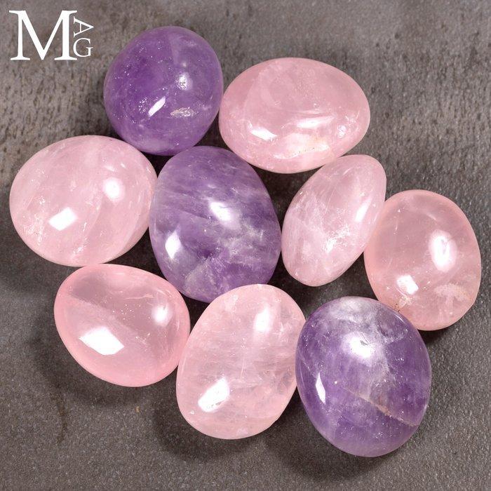 Set van Chevron Amethyst en Rose Quartz handstenen –, Antiek en Kunst, Curiosa en Brocante