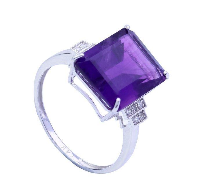 Zonder Minimumprijs - Ring - 14 karaat Witgoud Amethist -, Handtassen en Accessoires, Ringen