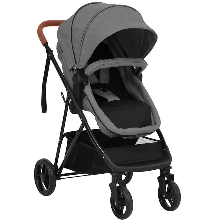 vidaXL Kinderwagen 2-in-1 staal lichtgrijs en zwart, Kinderen en Baby's, Kinderwagens en Combinaties, Nieuw, Verzenden