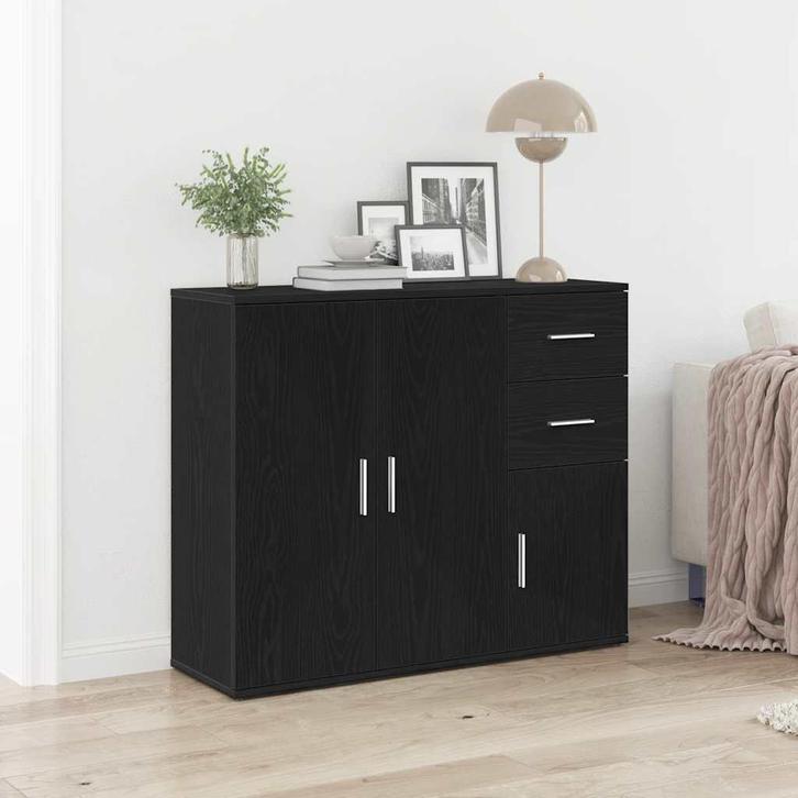 vidaXL Dressoir zwart eiken 91x29,5x75 cm bewerkt hout, Huis en Inrichting, Kasten | Dressoirs, Nieuw, Verzenden
