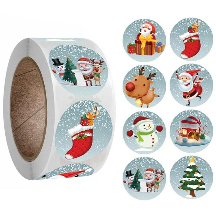 500 Kerst Stickers Op Rol - 2.5cm - Kerststickers -, Hobby en Vrije tijd, Stickers en Plaatjes, Verzenden