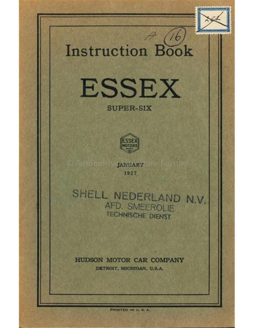 1927 ESSEX SUPER SIX INSTRUCTIEBOEKJE ENGELS, Auto diversen, Handleidingen en Instructieboekjes