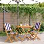 vidaXL 3-delige Bistroset stof en massief hout blauw en wit, Tuin en Terras, Verzenden, Nieuw