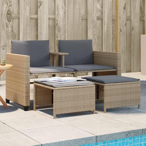 vidaXL Tuinbank 2-zits met tafel en voetenbanken poly rattan, Tuin en Terras, Tuinsets en Loungesets, Nieuw, Verzenden