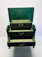 Hobbydoos - Vintage houten naaidoos met lades, groene, Antiek en Kunst