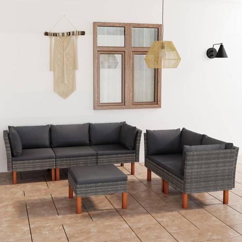 vidaXL 6-delige Loungeset met kussens poly rattan grijs, Tuin en Terras, Tuinsets en Loungesets, Loungeset, Nieuw, Verzenden