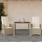 vidaXL 3-delige Bistroset met kussens poly rattan beige, Tuin en Terras, Tuinsets en Loungesets, Verzenden, Nieuw