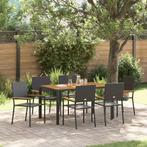 vidaXL Tuin Eettafel Set 7 pcs Zwart poly rattan, Verzenden, Nieuw
