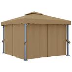 vidaXL Prieel met gordijn 3x3 m aluminium taupe, Tuin en Terras, Partytenten, Verzenden, Nieuw