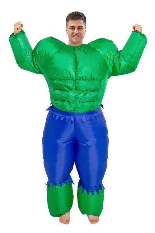 KIMU® Opblaas Kostuum Hulk Groen Opblaasbaar Pak Mascotte Op, Kleding | Heren, Carnavalskleding en Feestkleding, Nieuw, Ophalen of Verzenden