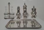 Olie-en-azijnstelletje - Glas, zilveren metaal -, Antiek en Kunst
