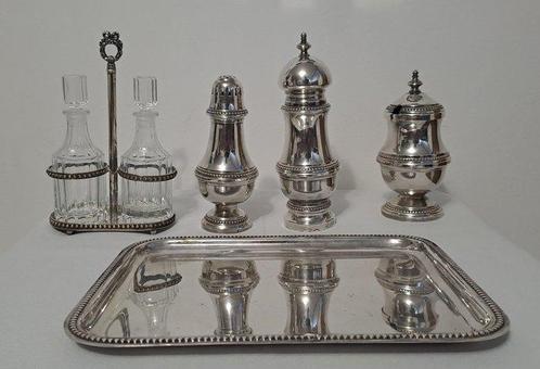Olie-en-azijnstelletje - Glas, zilveren metaal -, Antiek en Kunst, Antiek | Meubels | Tafels
